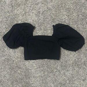 Jason Wu Black Puff Sleeve Crop Blouse